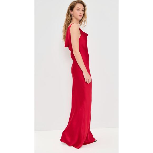 Norma Kamali Deep Drape Neck Gown in Tiger Red - Picture 2 of 11